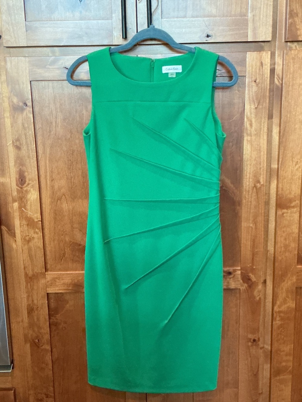 Calvin Klein Green Sleeveless Pleated Sheath Dress
